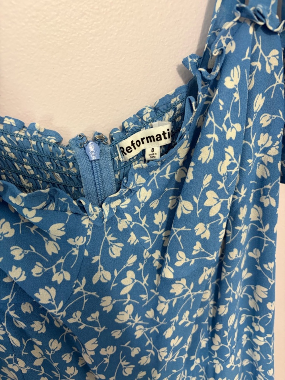 Reformation Blue Floral Tie-Shoulder Midi Dress - Picture 6 of 8